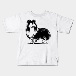 This is a simple black ink drawing of a Sheltie dog Kids T-Shirt